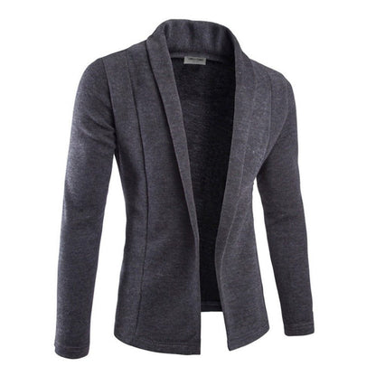 Męski otwarty kardigan z kołnierzem szalowym, długimi rękawami i swobodnym krojem - miękki dzianinowy sweter na co dzień, do pracy i w stylu smart casual