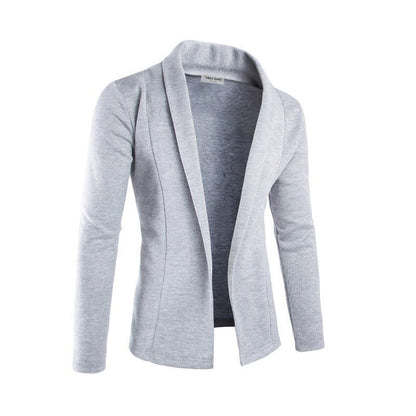 Męski otwarty kardigan z kołnierzem szalowym, długimi rękawami i swobodnym krojem - miękki dzianinowy sweter na co dzień, do pracy i w stylu smart casual