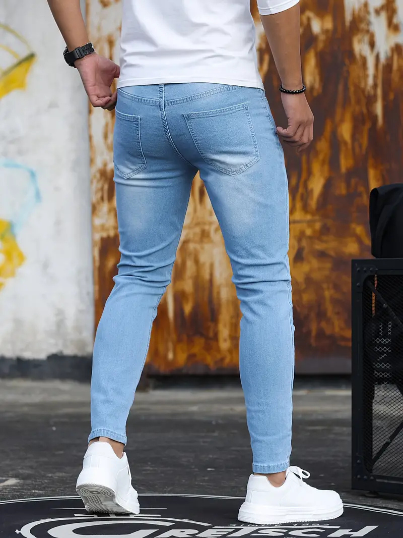 Pánské džíny slim fit s nohavicemi zúženými ke kotníkům a minimalistickým designem - elegantní džínové kalhoty pro každodenní nošení, volný čas a elegantně ležérní styl