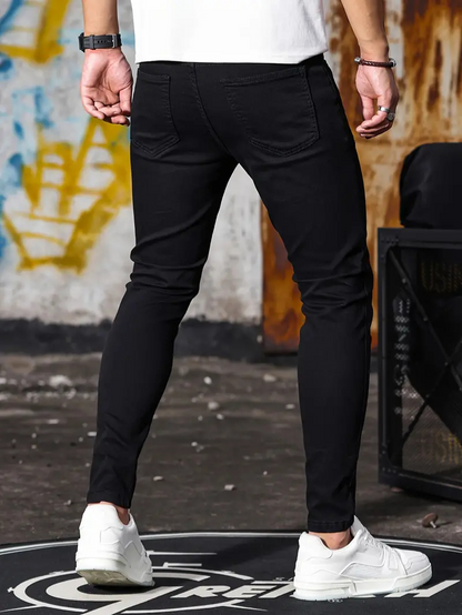 Pánské džíny slim fit s nohavicemi zúženými ke kotníkům a minimalistickým designem - elegantní džínové kalhoty pro každodenní nošení, volný čas a elegantně ležérní styl