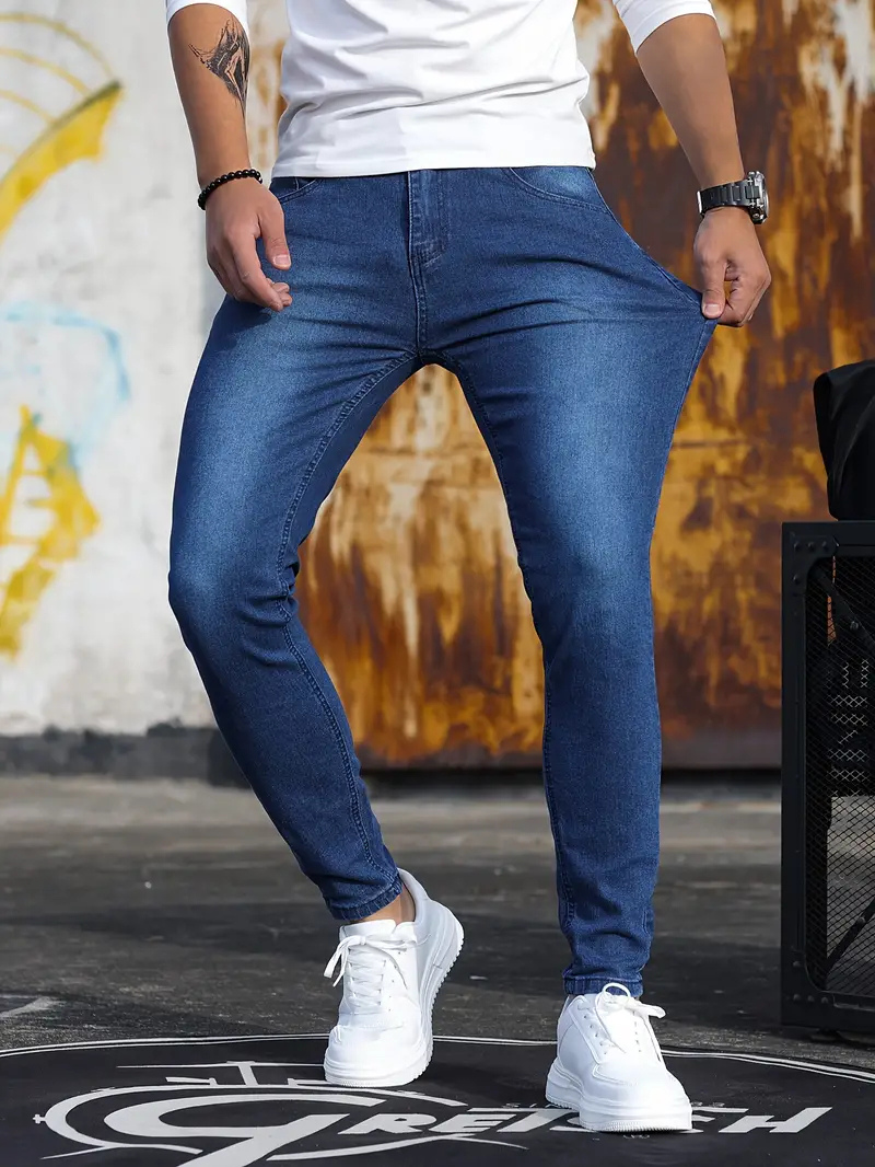 Pánské džíny slim fit s nohavicemi zúženými ke kotníkům a minimalistickým designem - elegantní džínové kalhoty pro každodenní nošení, volný čas a elegantně ležérní styl