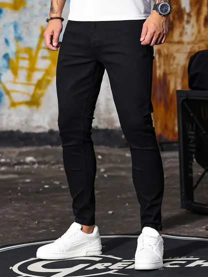 Pánské džíny slim fit s nohavicemi zúženými ke kotníkům a minimalistickým designem - elegantní džínové kalhoty pro každodenní nošení, volný čas a elegantně ležérní styl