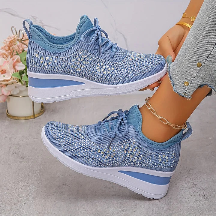 Zapatillas deportivas ergonómicas con plataforma para mujer - zapatos transpirables de malla con cordones para caminar cómodamente, afrontar días activos y llevar un estilo informal