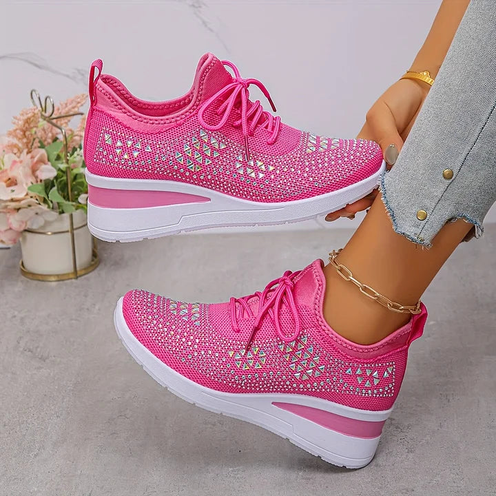 Zapatillas deportivas ergonómicas con plataforma para mujer - zapatos transpirables de malla con cordones para caminar cómodamente, afrontar días activos y llevar un estilo informal