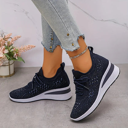 Zapatillas deportivas ergonómicas con plataforma para mujer - zapatos transpirables de malla con cordones para caminar cómodamente, afrontar días activos y llevar un estilo informal