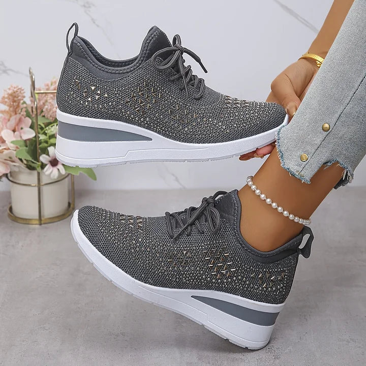Zapatillas deportivas ergonómicas con plataforma para mujer - zapatos transpirables de malla con cordones para caminar cómodamente, afrontar días activos y llevar un estilo informal