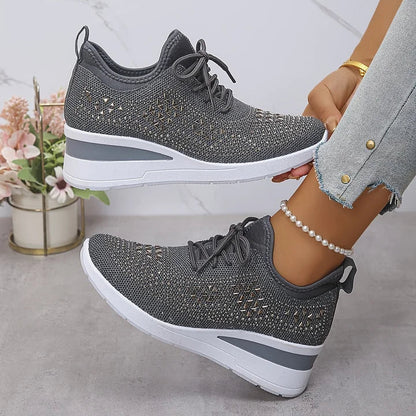 Zapatillas deportivas ergonómicas con plataforma para mujer - zapatos transpirables de malla con cordones para caminar cómodamente, afrontar días activos y llevar un estilo informal