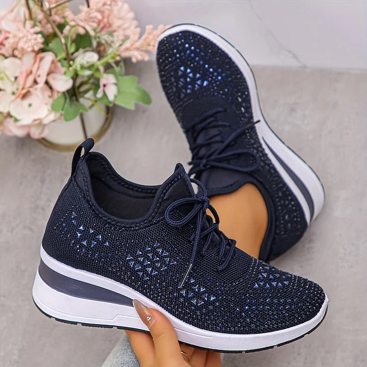 Zapatillas deportivas ergonómicas con plataforma para mujer - zapatos transpirables de malla con cordones para caminar cómodamente, afrontar días activos y llevar un estilo informal