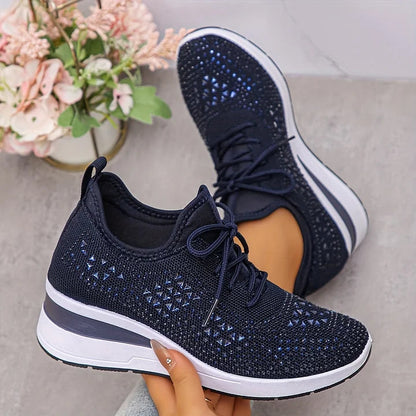 Zapatillas deportivas ergonómicas con plataforma para mujer - zapatos transpirables de malla con cordones para caminar cómodamente, afrontar días activos y llevar un estilo informal