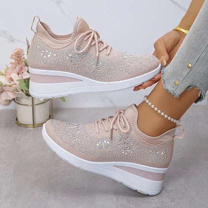 Zapatillas deportivas ergonómicas con plataforma para mujer - zapatos transpirables de malla con cordones para caminar cómodamente, afrontar días activos y llevar un estilo informal