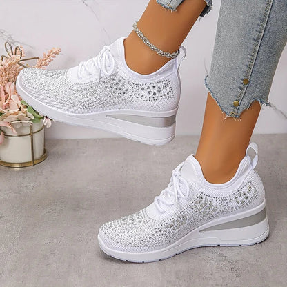 Zapatillas deportivas ergonómicas con plataforma para mujer - zapatos transpirables de malla con cordones para caminar cómodamente, afrontar días activos y llevar un estilo informal
