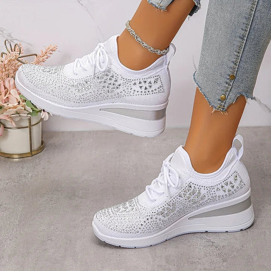 Dame Ergonomiske Platformssneakers – Åndbare Mesh-sko Med Snørebånd Til Komfortable Gåture, Aktive Hverdage Og Afslappet Stil