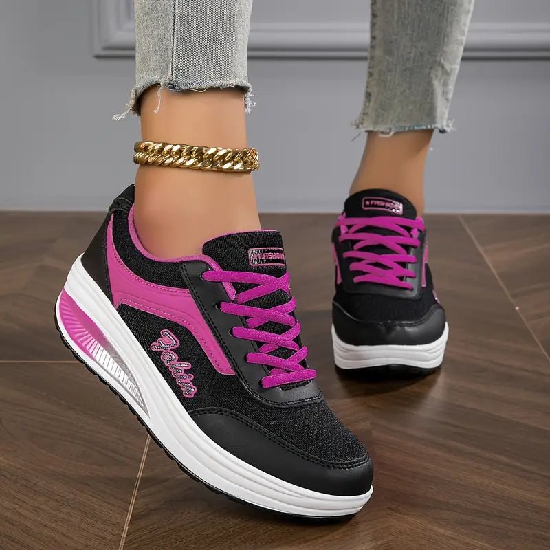 Zapatillas para caminar para mujer con cordones y plataforma - Zapatos ergonómicos con suela amortiguadora para el trabajo, los viajes y las caminatas largas