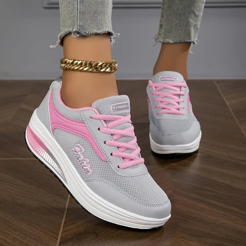 Zapatillas para caminar para mujer con cordones y plataforma - Zapatos ergonómicos con suela amortiguadora para el trabajo, los viajes y las caminatas largas