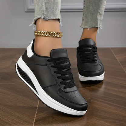 Zapatillas para caminar para mujer con cordones y plataforma - Zapatos ergonómicos con suela amortiguadora para el trabajo, los viajes y las caminatas largas
