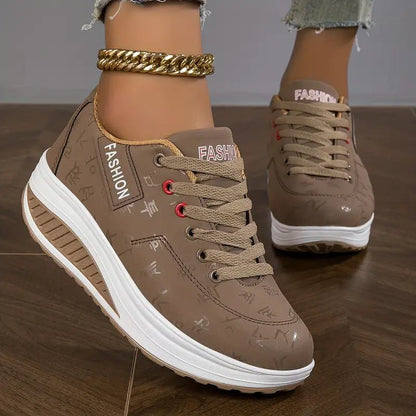 Zapatillas para caminar para mujer con cordones y plataforma - Zapatos ergonómicos con suela amortiguadora para el trabajo, los viajes y las caminatas largas