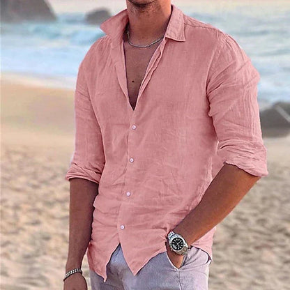 Men's Slim-Fit Summer Shirt with Long Sleeves and Button Closure – Lightweight Shirt for Vacations and Casual Everyday Wear