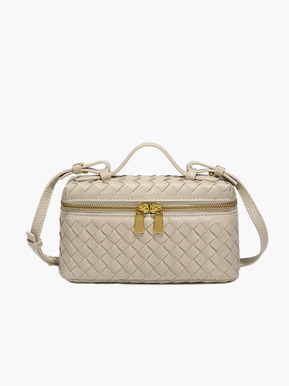 Dame Flettet Box-håndtaske Med Tophåndtag, Crossbody-rem Og Guldfarvet Lynlås – Kompakt Taske Til Hverdagsbrug, Shopping Og Elegante Aftenanledninger