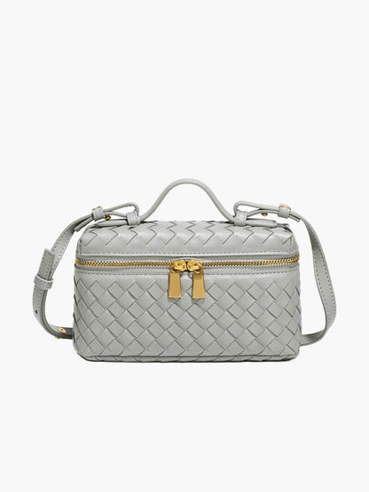 Dame Flettet Box-håndtaske Med Tophåndtag, Crossbody-rem Og Guldfarvet Lynlås – Kompakt Taske Til Hverdagsbrug, Shopping Og Elegante Aftenanledninger