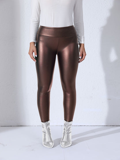 Colanți de damă din piele PU, cu talie înaltă și croială slim – pantaloni eleganți pentru purtare zilnică, timp liber și ținute casual