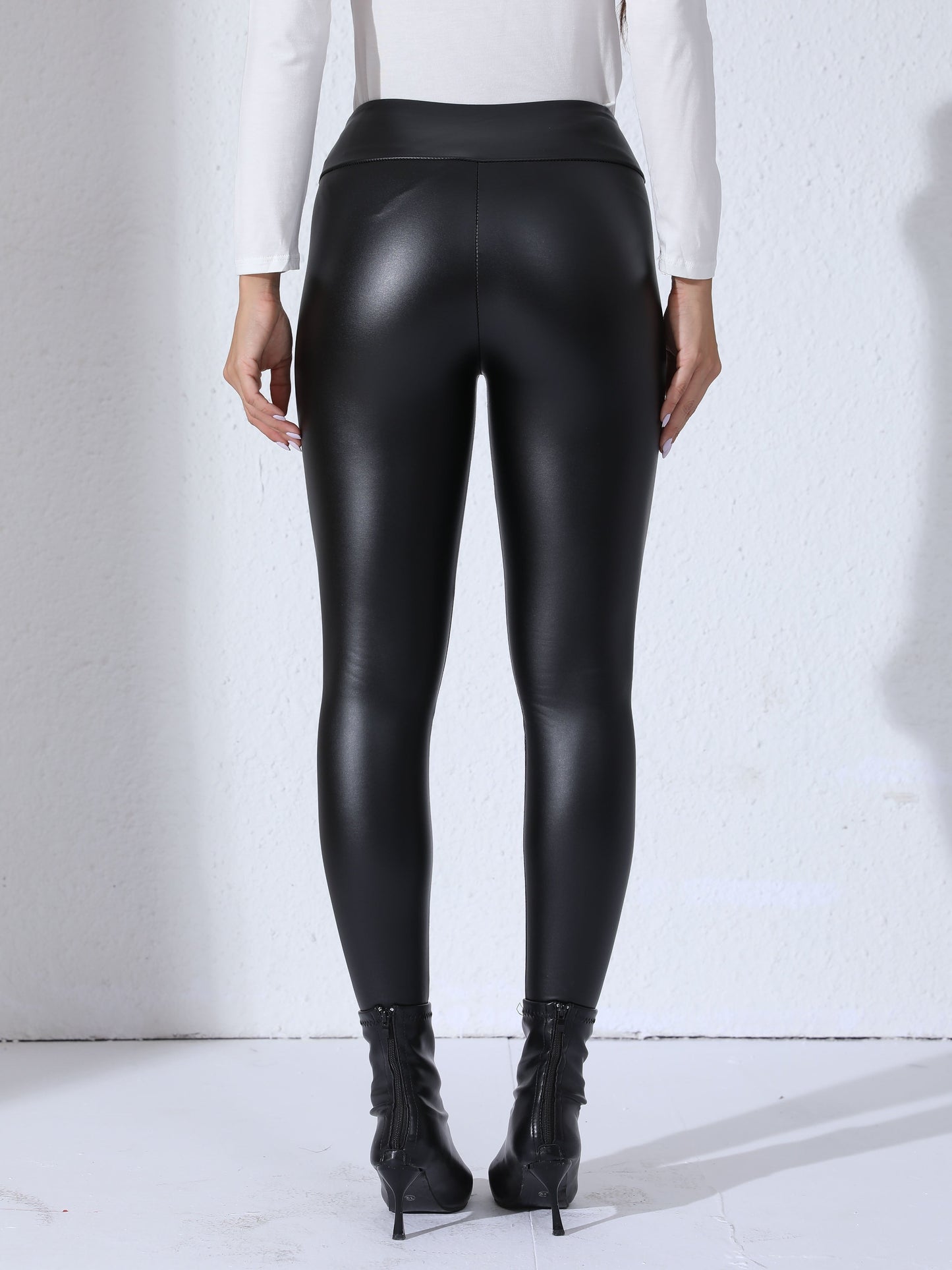 Colanți de damă din piele PU, cu talie înaltă și croială slim – pantaloni eleganți pentru purtare zilnică, timp liber și ținute casual