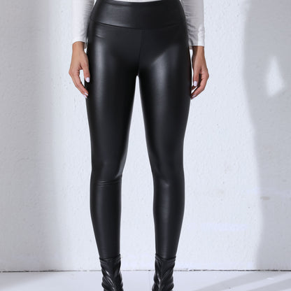 Colanți de damă din piele PU, cu talie înaltă și croială slim – pantaloni eleganți pentru purtare zilnică, timp liber și ținute casual