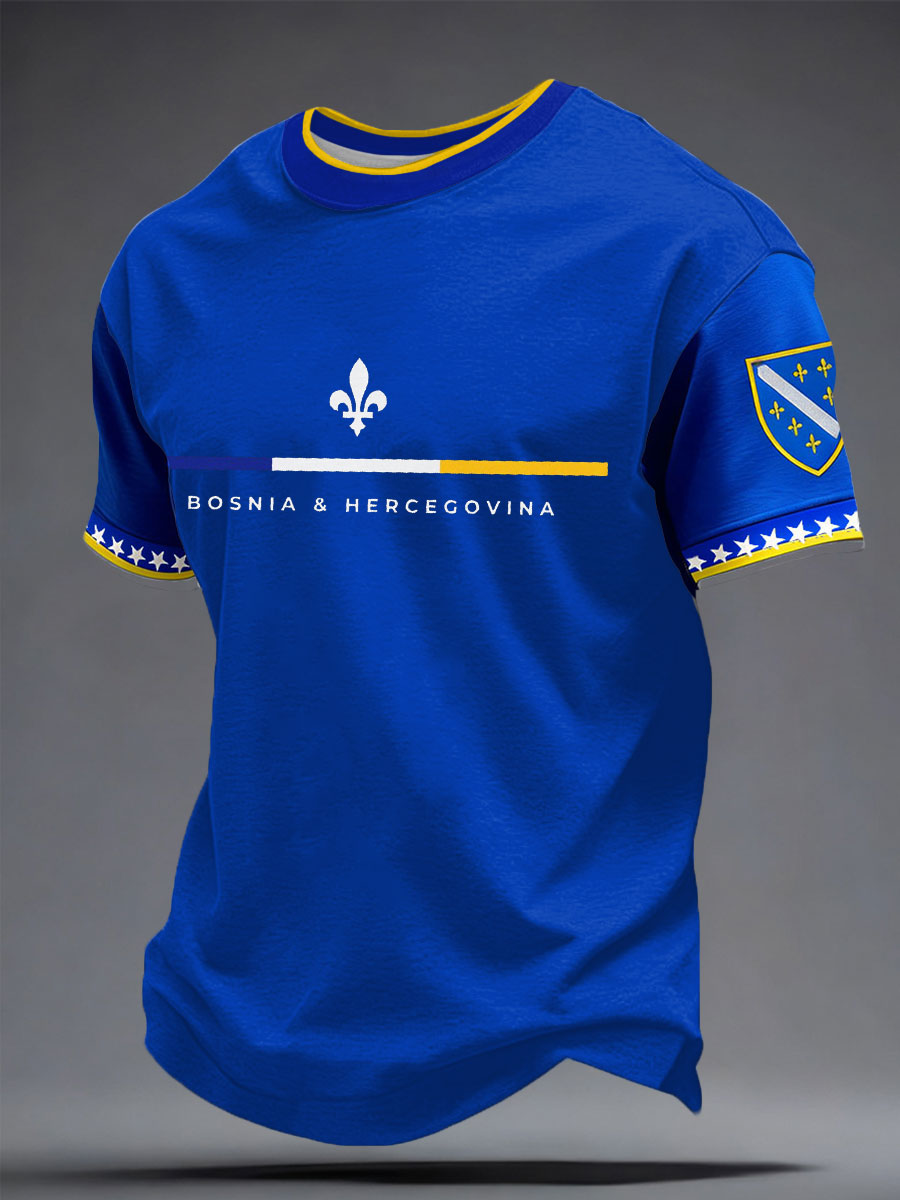 Men's T-Shirt with Graphic Fan Print and Crew Neck – Short-Sleeved T-Shirt for Everyday Wear, Leisure, and Casual Outfits