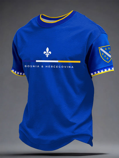 Men's T-Shirt with Graphic Fan Print and Crew Neck – Short-Sleeved T-Shirt for Everyday Wear, Leisure, and Casual Outfits