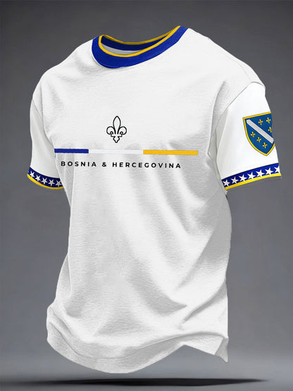 Men's T-Shirt with Graphic Fan Print and Crew Neck – Short-Sleeved T-Shirt for Everyday Wear, Leisure, and Casual Outfits