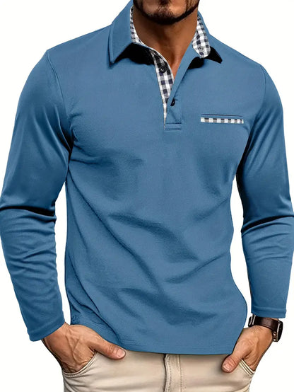 Herre Langærmet Poloshirt Med Printet Krave Smart Casual Overdel