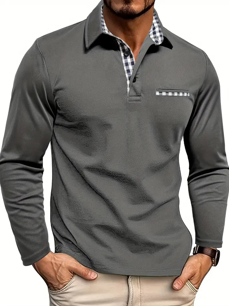 Herre Langærmet Poloshirt Med Printet Krave Smart Casual Overdel