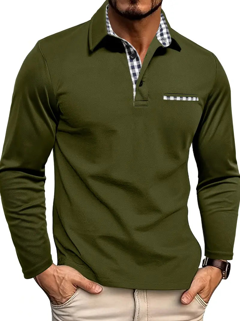 Herre Langærmet Poloshirt Med Printet Krave Smart Casual Overdel