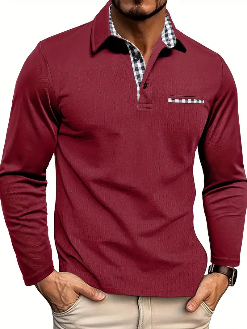 Herre Langærmet Poloshirt Med Printet Krave Smart Casual Overdel