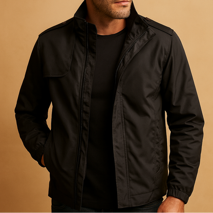 Men's lightweight summer jacket with a stand collar and zip closure - Short, modern design with practical pockets for the office, travel, and stylish everyday wear