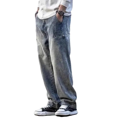 Męskie jeansy o prostym kroju z efektem stonewashed - swobodne spodnie denimowe z efektem sprania i klasycznym fasonem z pięcioma kieszeniami, idealne na co dzień i do casualowych stylizacji