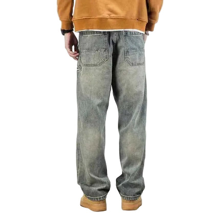 Męskie jeansy o prostym kroju z efektem stonewashed - swobodne spodnie denimowe z efektem sprania i klasycznym fasonem z pięcioma kieszeniami, idealne na co dzień i do casualowych stylizacji