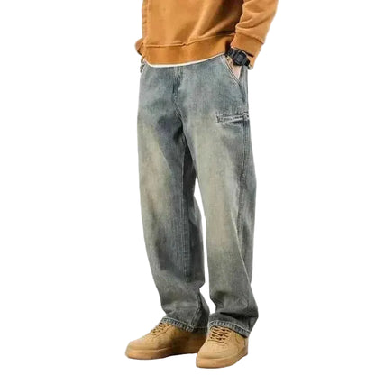 Męskie jeansy o prostym kroju z efektem stonewashed - swobodne spodnie denimowe z efektem sprania i klasycznym fasonem z pięcioma kieszeniami, idealne na co dzień i do casualowych stylizacji