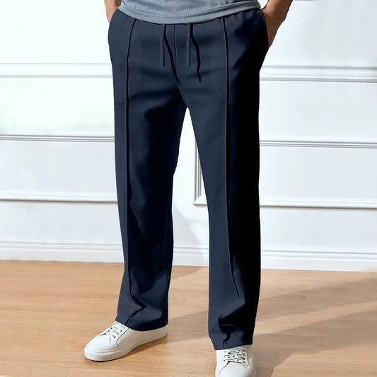Men's straight-leg trousers with a drawstring waist and side pockets - stylish trousers for everyday wear, work, and smart-casual outfits