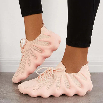 Zapatillas de malla para mujer con suela escultural y cordones – Calzado informal, transpirable y moderno para el día a día con comodidad