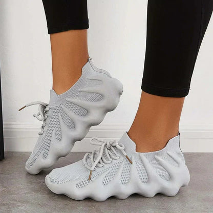 Zapatillas de malla para mujer con suela escultural y cordones – Calzado informal, transpirable y moderno para el día a día con comodidad