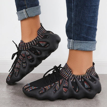 Zapatillas de malla para mujer con suela escultural y cordones – Calzado informal, transpirable y moderno para el día a día con comodidad