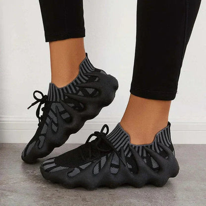 Zapatillas de malla para mujer con suela escultural y cordones – Calzado informal, transpirable y moderno para el día a día con comodidad