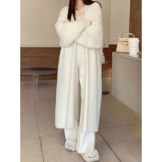 Cardigan lung deschis pentru femei, din material moale și pufos tricotat – strat texturat maxi, pentru ținute elegante de zi cu zi și vreme de tranziție