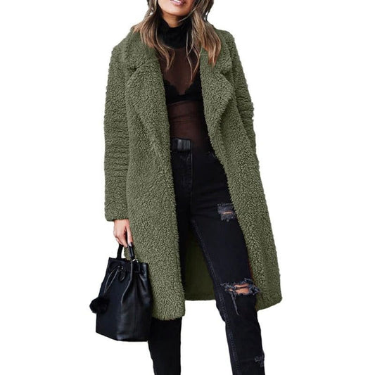Dame Lange Teddyfrakke I Blødt Sherpa-materiale Med Åben Front Og Afslappet Pasform – Varm Overgangsfrakke Til Kolde Dage Og Stilfuld Lag-på-lag Styling