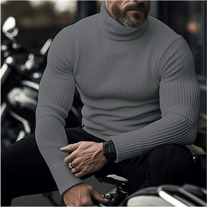 Men's slim-fit rib-knit turtleneck sweater with long sleeves – warm and elegant pullover for smart-casual style, fall, winter, and everyday wear