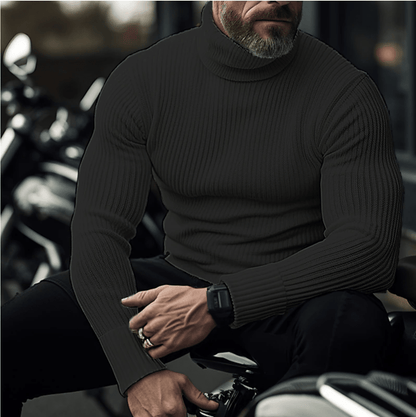 Men's slim-fit rib-knit turtleneck sweater with long sleeves – warm and elegant pullover for smart-casual style, fall, winter, and everyday wear