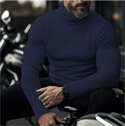 Men's slim-fit rib-knit turtleneck sweater with long sleeves – warm and elegant pullover for smart-casual style, fall, winter, and everyday wear