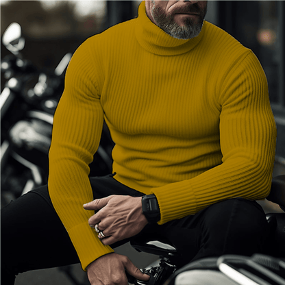 Men's slim-fit rib-knit turtleneck sweater with long sleeves – warm and elegant pullover for smart-casual style, fall, winter, and everyday wear