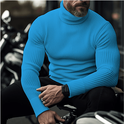 Men's slim-fit rib-knit turtleneck sweater with long sleeves – warm and elegant pullover for smart-casual style, fall, winter, and everyday wear