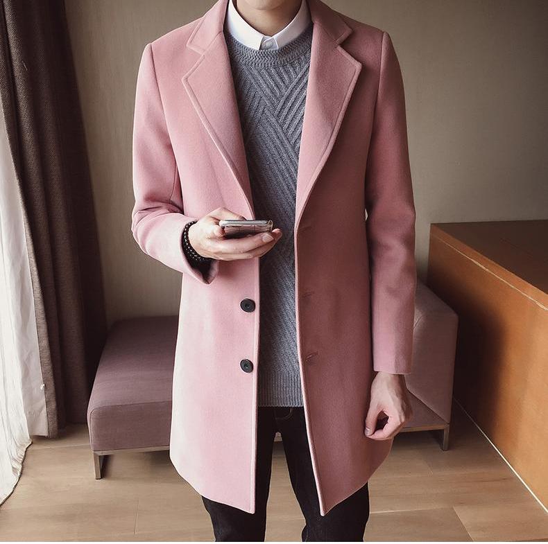 Pánský dlouhý vlněný kabát se slim střihem a klasickým designem – elegantní svrchní oděv do kanceláře, na obchodní schůzky, formální příležitosti a v elegantně ležérním stylu